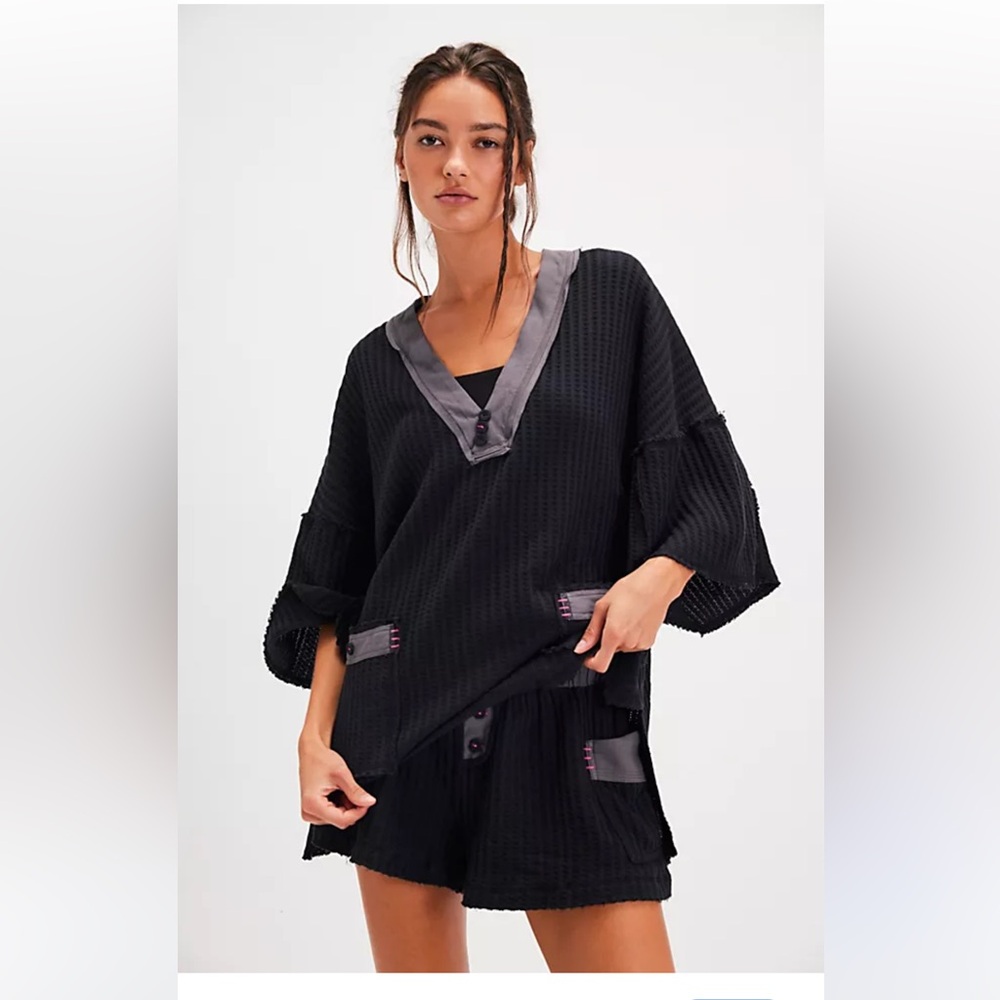 Intimately by Free people Happy Mix Pullover Top Black Small